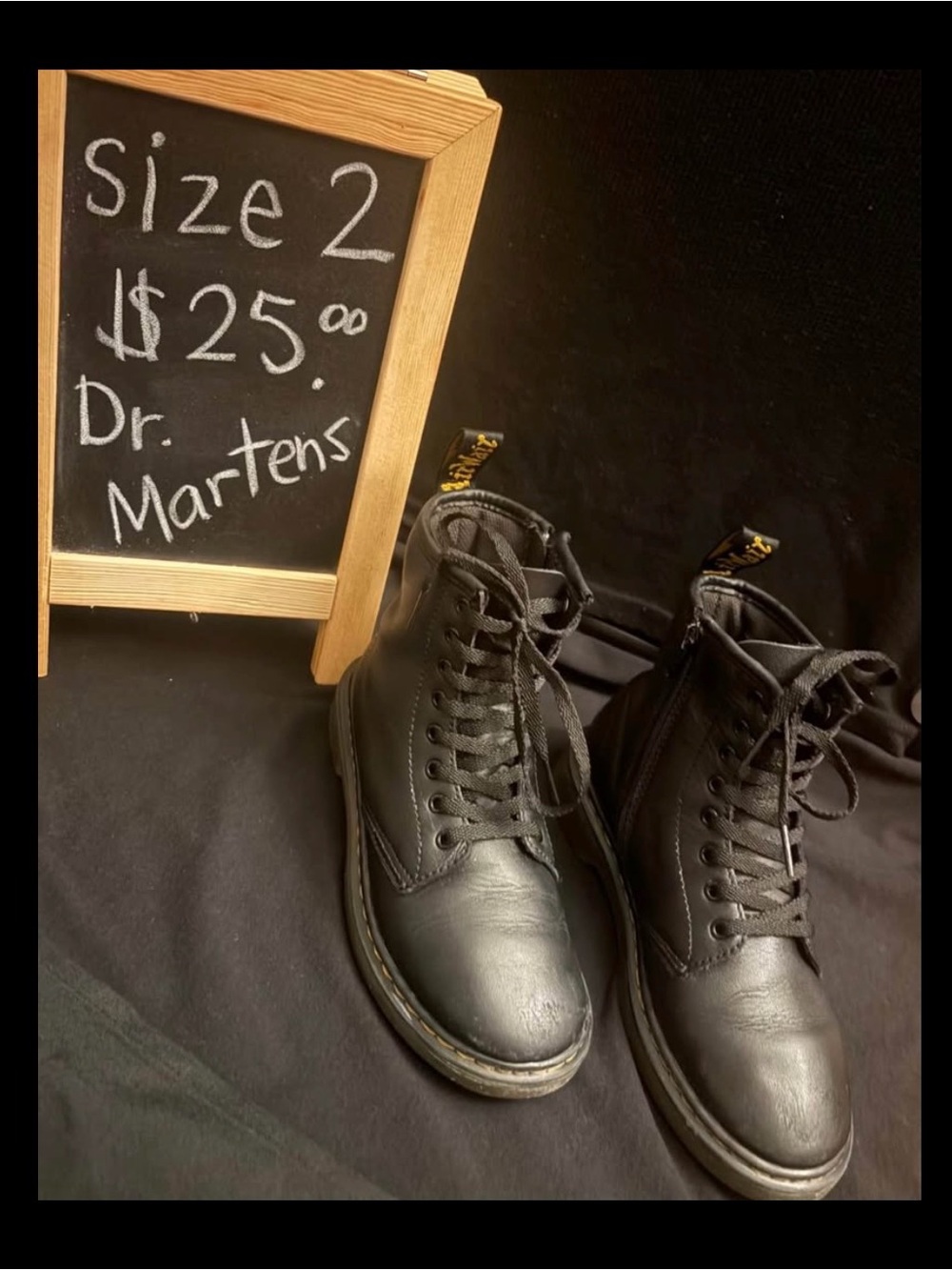 Dr. Martens Delaney Black Leather Lace-Up Combat Boots